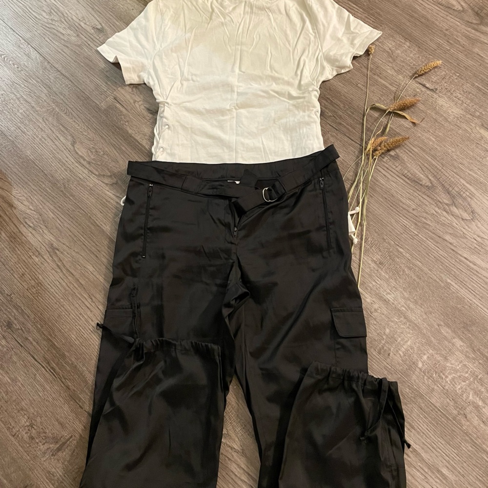 Black Cargo Pants (with satin style finish)